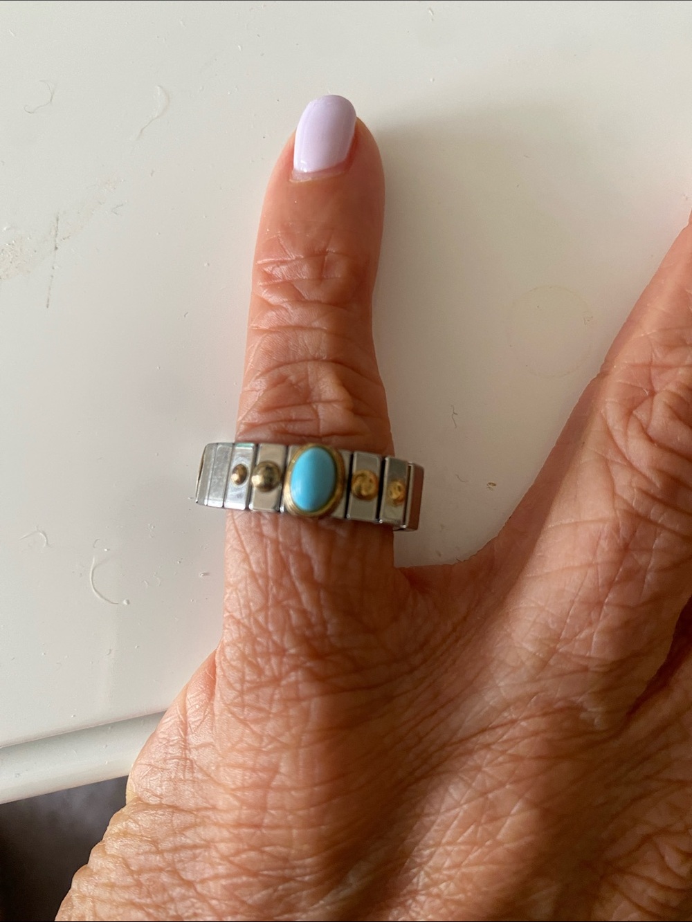 Authentic Vintage Zoppini ring 18k gold accents and Faux Turquoise